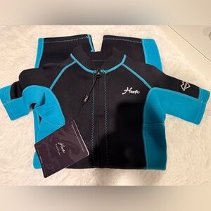Hevto Women’s Shorty Wetsuit 2mm Neoprene Front Zip Black Teal NWT Surfing Swim